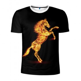 Мужская футболка 3D спортивная с принтом Огненная лошадь в Курске, 100% полиэстер с улучшенными характеристиками | приталенный силуэт, круглая горловина, широкие плечи, сужается к линии бедра | animal | beautiful | black | fiery | fire | hooves | horse | mane | wild | грива | дикий | животное | конь | копыта | красивый | лошадь | огненный | огонь | скакун | черный
