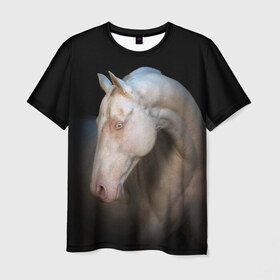 Мужская футболка 3D с принтом Белая лошадь в Курске, 100% полиэфир | прямой крой, круглый вырез горловины, длина до линии бедер | animal | black | breed | horse | muscle | muzzle | strength | unusual | white | белый | животное | конь | лошадь | мышцы | необычный | порода | сила | скакун