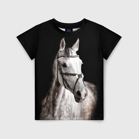 Детская футболка 3D с принтом Серный в яблоках конь в Курске, 100% гипоаллергенный полиэфир | прямой крой, круглый вырез горловины, длина до линии бедер, чуть спущенное плечо, ткань немного тянется | animal | beautiful | black | eyes | gloss | harness | horse | look | muzzle | spotted | white | белый | в яблоках | взгляд | глаза | животное | конь | красивый | лоск | лошадь | пятнистый | сбруя | серый | скакун | черный