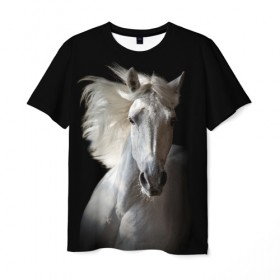 Мужская футболка 3D с принтом Белая лошадь в Курске, 100% полиэфир | прямой крой, круглый вырез горловины, длина до линии бедер | animal | beautiful | black | eyes | gloss | grace | harness | horse | look | mane | muzzle | strength | white | белая | взгляд | глаза | грация | грива | животное | конь | красивый | лоск | лошадь | сбруя | сила | скакун