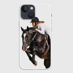 Чехол для iPhone 13 mini с принтом Наездница в Курске,  |  | animal | coffee | girl | harness | horse | rider | riding | sport | white | woman | белый | девушка | езда | женщина | животное | конь | кофейный | лошадь | наездница | сбруя | спорт