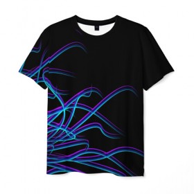 Мужская футболка 3D с принтом Неоновые Щупальцы в Курске, 100% полиэфир | прямой крой, круглый вырез горловины, длина до линии бедер | неон | неоновые линии | неоновые щупальцы | неоновый принт