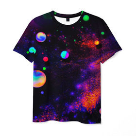 Мужская футболка 3D с принтом Неоновый Космос в Курске, 100% полиэфир | прямой крой, круглый вырез горловины, длина до линии бедер | вселенная | космос | неон | неоновый космос | неоновый принт