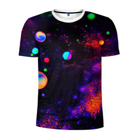 Мужская футболка 3D спортивная с принтом Неоновый Космос в Курске, 100% полиэстер с улучшенными характеристиками | приталенный силуэт, круглая горловина, широкие плечи, сужается к линии бедра | вселенная | космос | неон | неоновый космос | неоновый принт