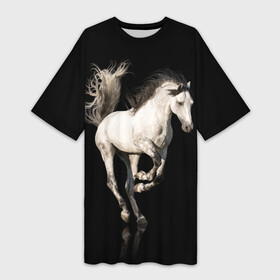 Платье-футболка 3D с принтом Серный в яблоках конь в Курске,  |  | Тематика изображения на принте: animal | beautiful | black | gloss | horse | mane | mustang | muzzle | white | wild | белый | в яблоках | грива | дикий | животное | конь | красивый | лоск | лошадь | мустанг | серый | скакун | черный