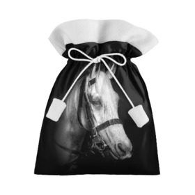 Подарочный 3D мешок с принтом Белая лошадь в Курске, 100% полиэстер | Размер: 29*39 см | animal | beautiful | black | eyes | gloss | harness | horse | look | muzzle | white | белый | взгляд | глаза | животное | конь | красивый | лоск | лошадь | сбруя | скакун