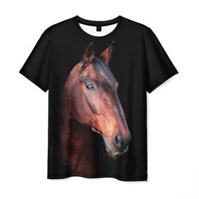 Мужская футболка 3D с принтом Гнедая лошадь в Курске, 100% полиэфир | прямой крой, круглый вырез горловины, длина до линии бедер | animal | beautiful | black | brown | chocolate | eyes | gloss | horse | look | muzzle | portrait | взгляд | глаза | животное | конь | коричневый | красивый | лоск | лошадь | портрет | скакун | черный | шоколадный