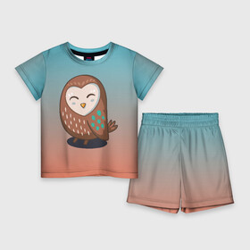Детский костюм с шортами 3D с принтом Совушка в Курске,  |  | арт | милая | милый | мудрая | перья | птенец | птица | птичка | сова | совенок | совушка