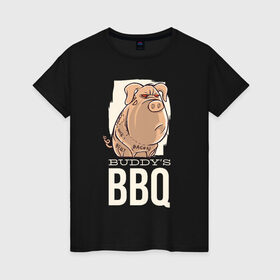 Женская футболка хлопок с принтом Злая Свинка в Курске, 100% хлопок | прямой крой, круглый вырез горловины, длина до линии бедер, слегка спущенное плечо | bbq | барбекю | еда | мясо | свинина | свиньи | свинья | шашлык