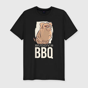 Мужская футболка премиум с принтом Злая Свинка в Курске, 92% хлопок, 8% лайкра | приталенный силуэт, круглый вырез ворота, длина до линии бедра, короткий рукав | bbq | барбекю | еда | мясо | свинина | свиньи | свинья | шашлык