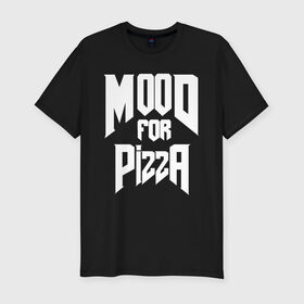 Мужская футболка премиум с принтом Пицца Дум в Курске, 92% хлопок, 8% лайкра | приталенный силуэт, круглый вырез ворота, длина до линии бедра, короткий рукав | cacodemon | doom | eternal | pizza | вечность | вечный | дум | итёрнал | какодемон | пицца | этернал