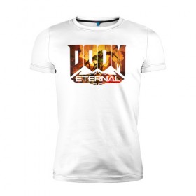 Мужская футболка премиум с принтом Doom Classic в Курске, 92% хлопок, 8% лайкра | приталенный силуэт, круглый вырез ворота, длина до линии бедра, короткий рукав | cacodemon | doom | eternal | вечность | вечный | дум | итёрнал | какодемон | этернал