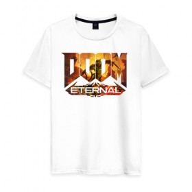 Мужская футболка хлопок с принтом Doom Classic в Курске, 100% хлопок | прямой крой, круглый вырез горловины, длина до линии бедер, слегка спущенное плечо. | cacodemon | doom | eternal | вечность | вечный | дум | итёрнал | какодемон | этернал