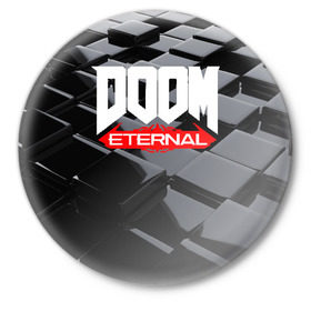 Значок с принтом Doom Blocks в Курске,  металл | круглая форма, металлическая застежка в виде булавки | cacodemon | doom | eternal | вечность | вечный | дум | итёрнал | какодемон | этернал