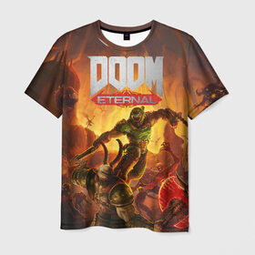 Мужская футболка 3D с принтом Doom в Курске, 100% полиэфир | прямой крой, круглый вырез горловины, длина до линии бедер | cacodemon | doom | eternal | вечность | вечный | дум | итёрнал | какодемон | этернал