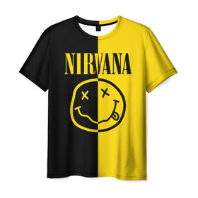 Мужская футболка 3D с принтом NIRVANA в Курске, 100% полиэфир | прямой крой, круглый вырез горловины, длина до линии бедер | music | nirvana | rip smile | rock | smile | группа | курт кобейн | музыка | нирвана | рок | смайл