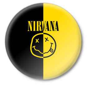 Значок с принтом NIRVANA в Курске,  металл | круглая форма, металлическая застежка в виде булавки | music | nirvana | rip smile | rock | smile | группа | курт кобейн | музыка | нирвана | рок | смайл