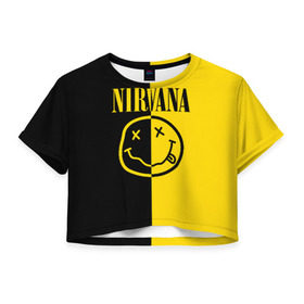 Женская футболка Cropp-top с принтом NIRVANA в Курске, 100% полиэстер | круглая горловина, длина футболки до линии талии, рукава с отворотами | music | nirvana | rip smile | rock | smile | группа | курт кобейн | музыка | нирвана | рок | смайл