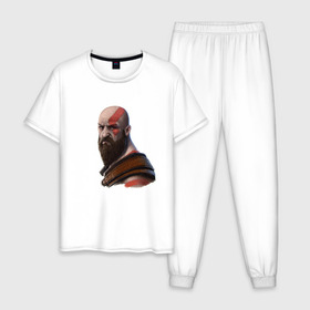 Мужская пижама хлопок с принтом Kratos в Курске, 100% хлопок | брюки и футболка прямого кроя, без карманов, на брюках мягкая резинка на поясе и по низу штанин
 | Тематика изображения на принте: godofwar | kratos | кратос