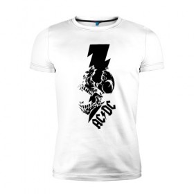 Мужская футболка премиум с принтом AC/DC HIGH VOLTAGE в Курске, 92% хлопок, 8% лайкра | приталенный силуэт, круглый вырез ворота, длина до линии бедра, короткий рукав | ac dc | acdc | high voltage | music | rock | skull | группа | молния | музыка | музыканты | рок | череп