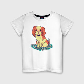 Детская футболка хлопок с принтом Собачка и Цветочки в Курске, 100% хлопок | круглый вырез горловины, полуприлегающий силуэт, длина до линии бедер | 