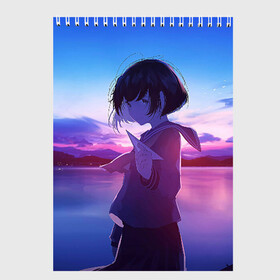 Скетчбук с принтом Anime Sunset в Курске, 100% бумага
 | 48 листов, плотность листов — 100 г/м2, плотность картонной обложки — 250 г/м2. Листы скреплены сверху удобной пружинной спиралью | anime | clouds | girl | sunset | аниме | девушка | закат