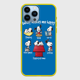 Чехол для iPhone 13 Pro Max с принтом Что делает меня счастливым в Курске,  |  | happy | makes | me | peanuts | snoopy | what | арахис | вудсток | пес | сабака | снупи | собака | чарли браун | щенок