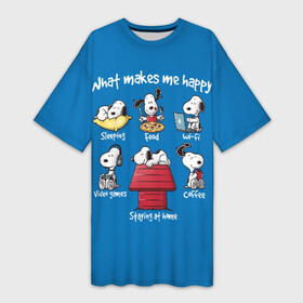 Платье-футболка 3D с принтом Что делает меня счастливым в Курске,  |  | happy | makes | me | peanuts | snoopy | what | арахис | вудсток | пес | сабака | снупи | собака | чарли браун | щенок