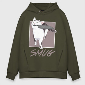 Мужское худи Oversize хлопок с принтом Smug Cat в Курске, френч-терри — 70% хлопок, 30% полиэстер. Мягкий теплый начес внутри —100% хлопок | боковые карманы, эластичные манжеты и нижняя кромка, капюшон на магнитной кнопке | cat | cats | knife | meme | картинки | котики | коты | кошки | мемы | прикольное