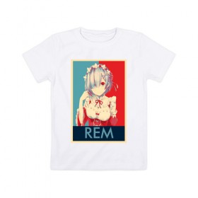 Детская футболка хлопок с принтом Рем в Курске, 100% хлопок | круглый вырез горловины, полуприлегающий силуэт, длина до линии бедер | Тематика изображения на принте: re zero | аниме | манга | рем