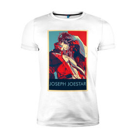 Мужская футболка премиум с принтом Джозеф Джостар в Курске, 92% хлопок, 8% лайкра | приталенный силуэт, круглый вырез ворота, длина до линии бедра, короткий рукав | jojo | аниме | джозеф | джостар | приключения