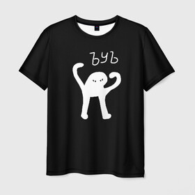 Мужская футболка 3D с принтом ЪУЪ в Курске, 100% полиэфир | прямой крой, круглый вырез горловины, длина до линии бедер | cursed cat | meme | truxkot19 | мем с котом | мемы | прикол | съука | черный кот | ъуъ съука | юмор