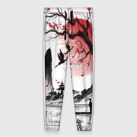 Женские брюки 3D с принтом Японская мечта в Курске, полиэстер 100% | прямой крой, два кармана без застежек по бокам, с мягкой трикотажной резинкой на поясе и по низу штанин. В поясе для дополнительного комфорта — широкие завязки | Тематика изображения на принте: abstract | acrylic | canvas | dream | japan | original | owl | painting | roots | tree | абстрактный | акриловая живопись | дерево | корни | оригинальный | сакура | холст