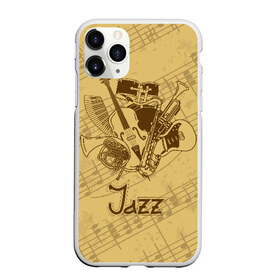 Чехол для iPhone 11 Pro матовый с принтом Jazz в Курске, Силикон |  | brown | cello | drum | guitar | instrument | jazz | musical | retro | saxophone | sheet music | trumpet | vintage | yellow | барабан | винтаж | виолончель | гитара | джаз | желтый | инструмент | коричневый | музыка | музыкальный | ноты | ретро | сак