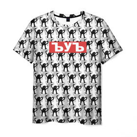 Мужская футболка 3D с принтом ЪУЪ в Курске, 100% полиэфир | прямой крой, круглый вырез горловины, длина до линии бедер | cursed cat | meme | pattern | truxkot19 | мем с котом | мемы | паттерн | прикол | съука | черный кот | ъуъ съука | юмор