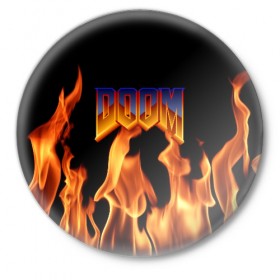Значок с принтом DOOM в Курске,  металл | круглая форма, металлическая застежка в виде булавки | doom | doom eternal | game | дум | игры
