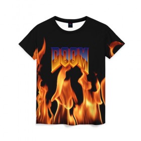 Женская футболка 3D с принтом DOOM в Курске, 100% полиэфир ( синтетическое хлопкоподобное полотно) | прямой крой, круглый вырез горловины, длина до линии бедер | doom | doom eternal | game | дум | игры