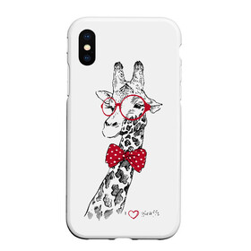 Чехол для iPhone XS Max матовый с принтом Жираф в Курске, Силикон | Область печати: задняя сторона чехла, без боковых панелей | animal | bow tie | cool | giraffe | gray | red | white | белый | галстук  бабочка | животное | жираф | красный | очки | прикольный | серый