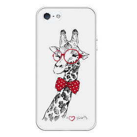 Чехол для iPhone 5/5S матовый с принтом Жираф в Курске, Силикон | Область печати: задняя сторона чехла, без боковых панелей | animal | bow tie | cool | giraffe | gray | red | white | белый | галстук  бабочка | животное | жираф | красный | очки | прикольный | серый