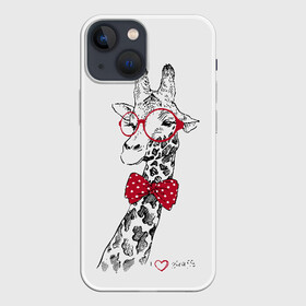 Чехол для iPhone 13 mini с принтом Жираф в Курске,  |  | animal | bow tie | cool | giraffe | gray | red | white | белый | галстук  бабочка | животное | жираф | красный | очки | прикольный | серый