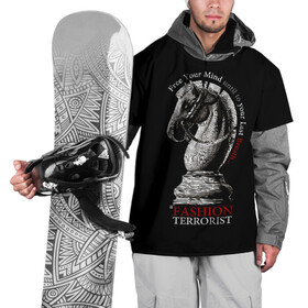Накидка на куртку 3D с принтом A Fashion Terrorist в Курске, 100% полиэстер |  | black | chess | cool | figure | horse | red | slogan | style | white | белый | конь | красный | лошадь | прикольный | слоган | стиль | фигура | черный | шахматы