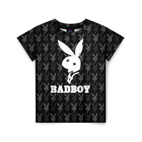 Детская футболка 3D с принтом Bad boy в Курске, 100% гипоаллергенный полиэфир | прямой крой, круглый вырез горловины, длина до линии бедер, чуть спущенное плечо, ткань немного тянется | bad boy | bite | bow tie | broken | cool | ear | fighter | logo | man | playboy | rabbit | sign | symbol | white | белый | битый | боец | галстук бабочка | знак | кролик | логотип | любовь | мальчик | мужчина | откушенное | прикольный | сим