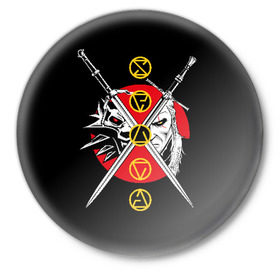Значок с принтом Геральт в Курске,  металл | круглая форма, металлическая застежка в виде булавки | wild hunt | witcher | ведьмак | геральд | геральт | дикая охота