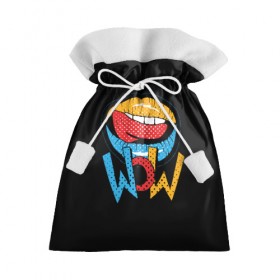 Подарочный 3D мешок с принтом Wow в Курске, 100% полиэстер | Размер: 29*39 см | blue | dots | lips | pop art | red | teeth | tongue | white | yellow | белый | губы | желтый | зубы | красный | поп  арт | точки | язык