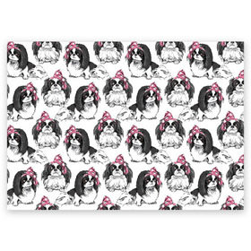 Поздравительная открытка с принтом Японские хины в Курске, 100% бумага | плотность бумаги 280 г/м2, матовая, на обратной стороне линовка и место для марки
 | animal | bow | cute | dog | funny | gentle | gray | heart | muzzle | pink | white | бант | белый | животное | забавный | милый | нежный | розовый | сердце | серый | собака