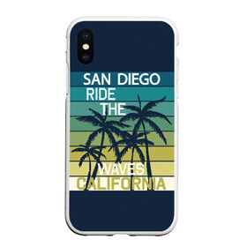 Чехол для iPhone XS Max матовый с принтом California в Курске, Силикон | Область печати: задняя сторона чехла, без боковых панелей | california | cool | palm trees | san diego | stripes | travel | калифорния | пальмы | полосы | прикольный | путешествие | сан диего