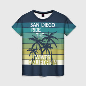 Женская футболка 3D с принтом California в Курске, 100% полиэфир ( синтетическое хлопкоподобное полотно) | прямой крой, круглый вырез горловины, длина до линии бедер | california | cool | palm trees | san diego | stripes | travel | калифорния | пальмы | полосы | прикольный | путешествие | сан диего