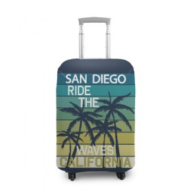 Чехол для чемодана 3D с принтом California в Курске, 86% полиэфир, 14% спандекс | двустороннее нанесение принта, прорези для ручек и колес | california | cool | palm trees | san diego | stripes | travel | калифорния | пальмы | полосы | прикольный | путешествие | сан диего