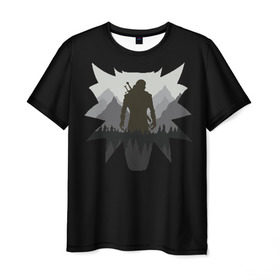 Мужская футболка 3D с принтом Геральт в Курске, 100% полиэфир | прямой крой, круглый вырез горловины, длина до линии бедер | wild hunt | witcher | ведьмак | геральд | геральт | дикая охота
