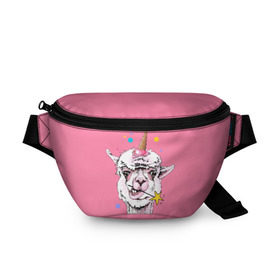 Поясная сумка 3D с принтом Hello llamacorn в Курске, 100% полиэстер | плотная ткань, ремень с регулируемой длиной, внутри несколько карманов для мелочей, основное отделение и карман с обратной стороны сумки застегиваются на молнию | alpaca | animal | carnival | cool | cup | head | horn | ice cream | llama | look | pink | slogan | star | unicorn | waffle | альпака | вафельный | взгляд | голова | единорог | животное | звезда | карнавал | лама | мороженое | привет | прикольный | р